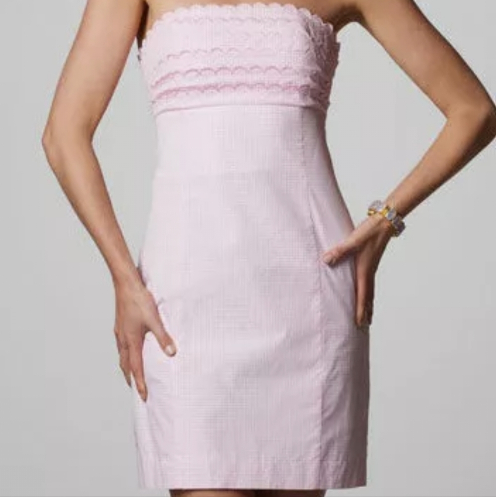 Lilly Pulitzer Pink Gingham Tie Back Franco Strapless Dress 10